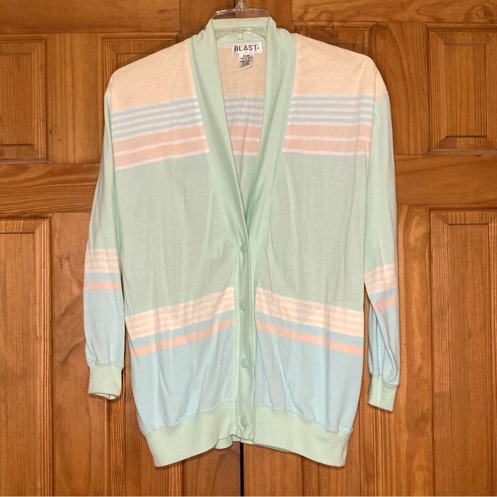 NWOT BLAST Vintage 80s Cardigan Snap Front Green Blue Size M Medium